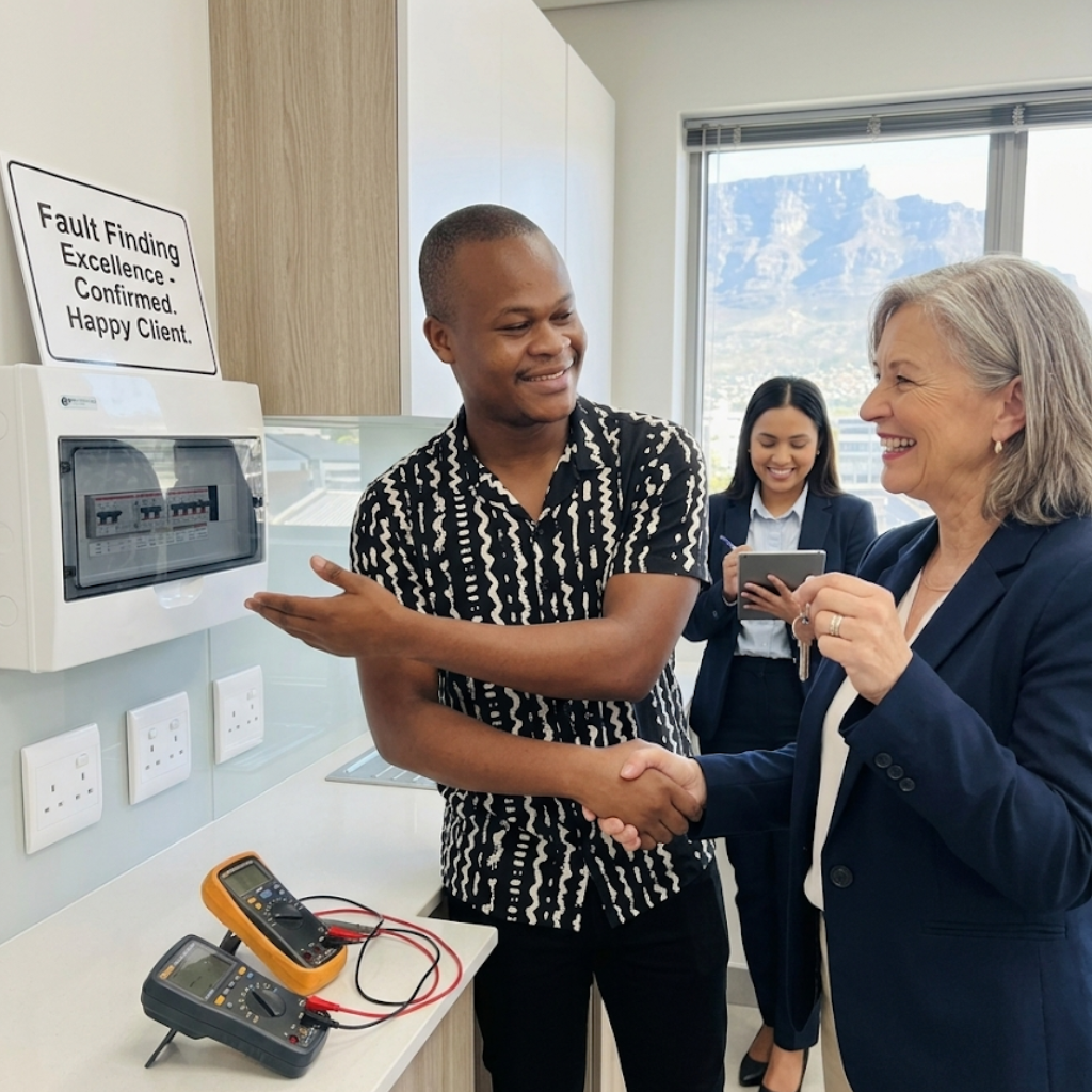 Electrical fault finding specialists in Cape Town inspecting and diagnosing an electrical fault