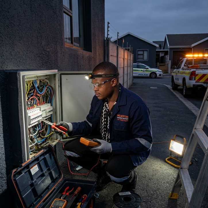Electrician repairing a power failure in Milnerton